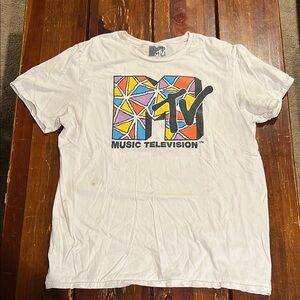 Distressed White MTV Graphic T-Shirt